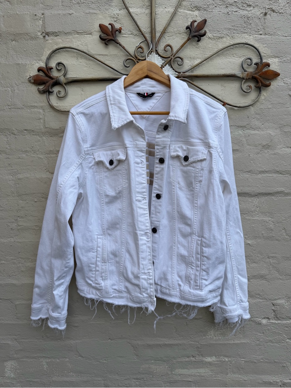 Tommy Hilfiger White Distressed Denim Jacket - Women